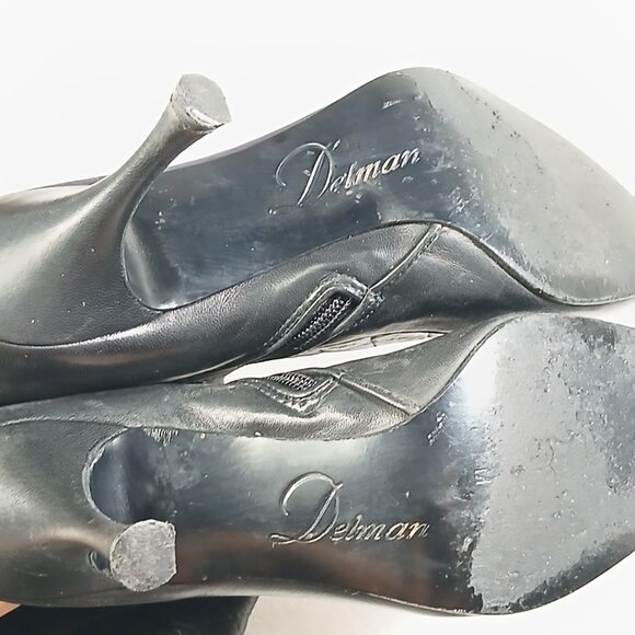 Delman Black Quilted Leather Knee-High StiletDeto Boots Women's 9 18" Shaft VGUC - Picture 3 of 16